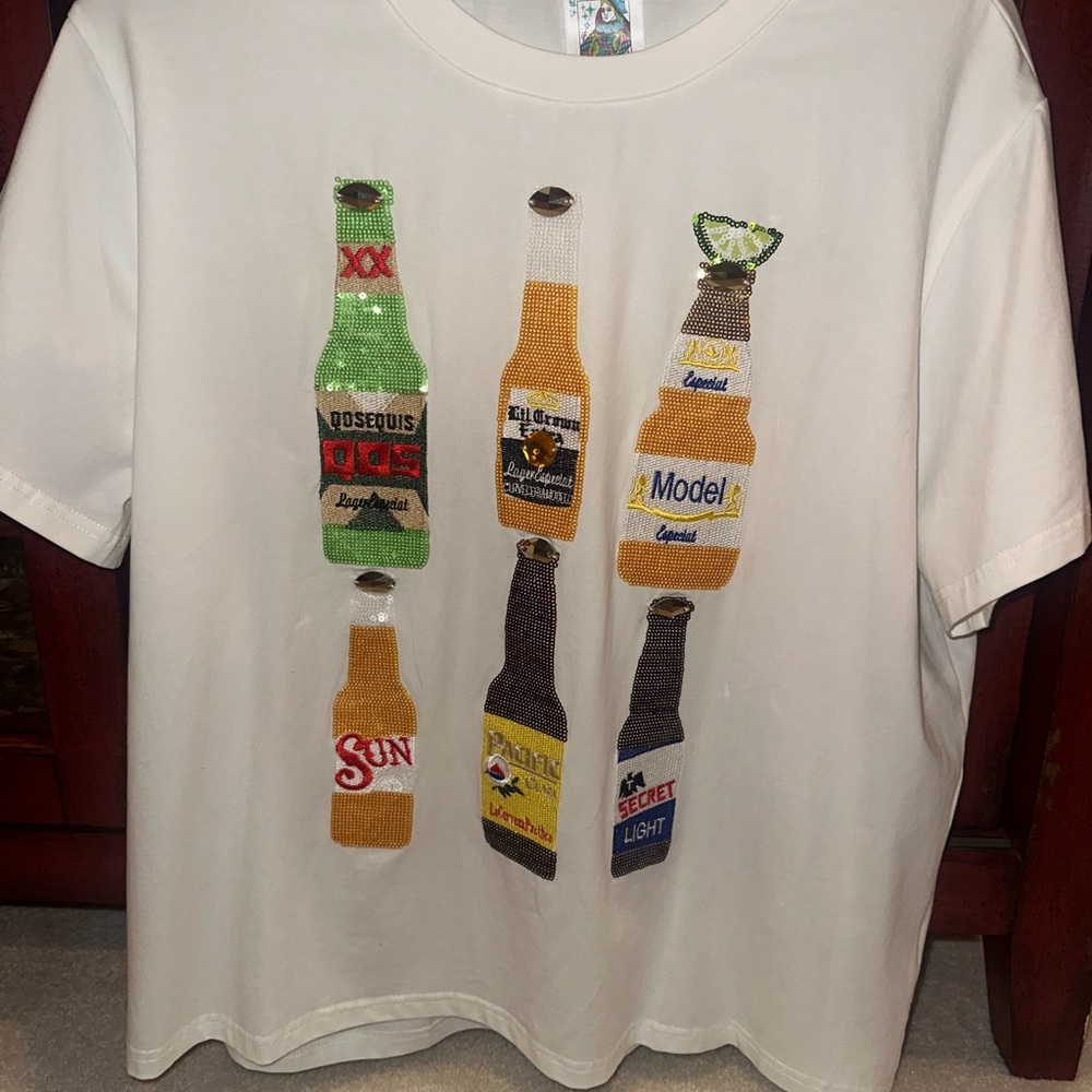 Queen of Sparkles ‘Cinco De Beer’ Tee, Embellished Drinks Tshirt Sparkles